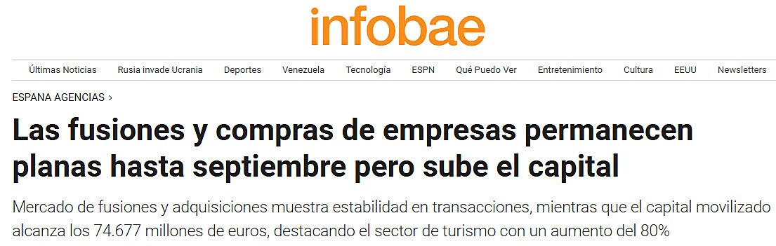 Las fusiones y compras de empresas permanecen planas hasta septiembre pero sube el capital